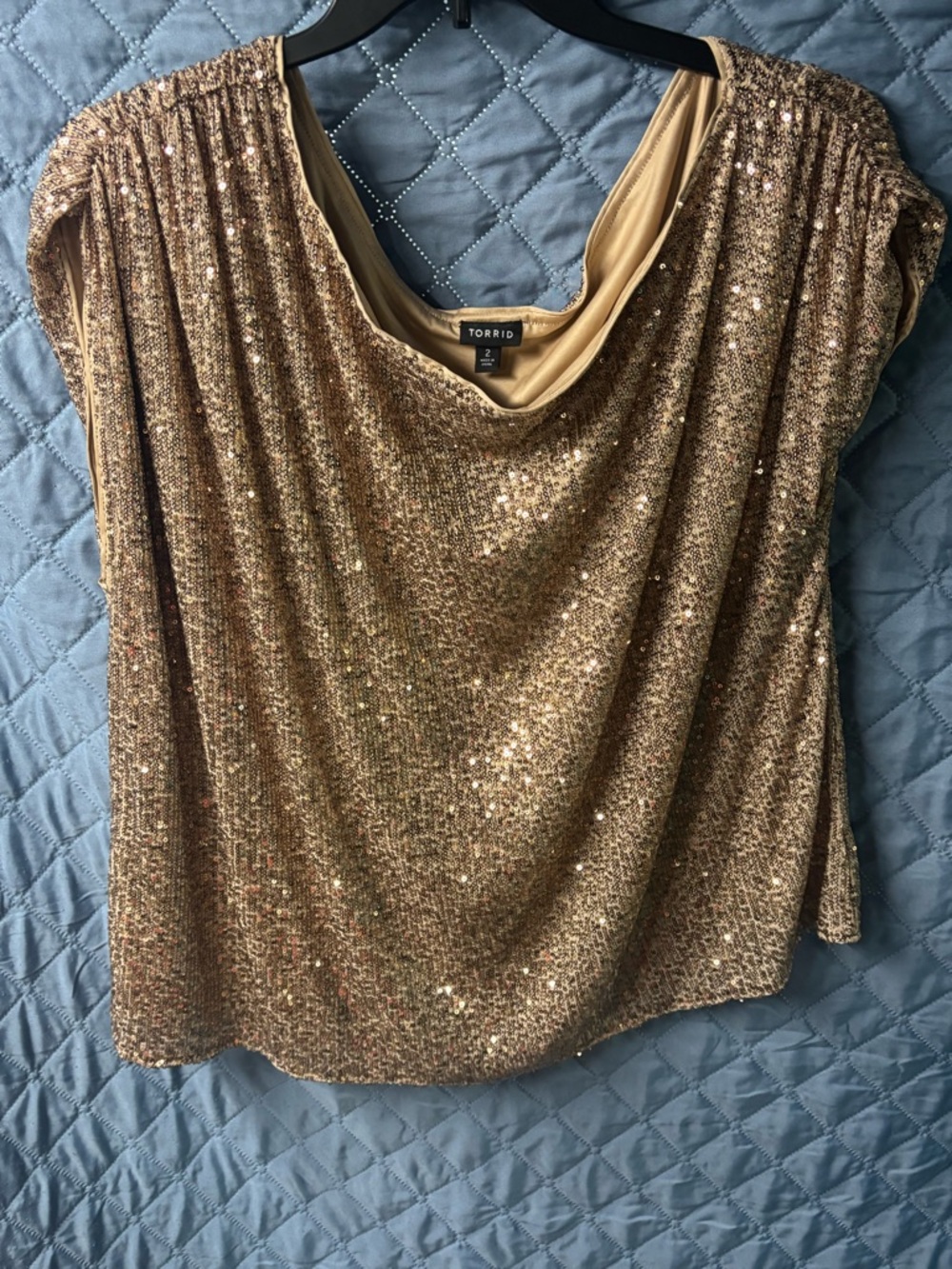 torrid Gold Sequin Draped Cowl Neck Top